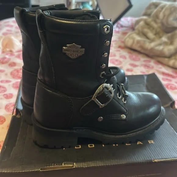 Harley Davison, black leather tie boots - Picture 4 of 10
